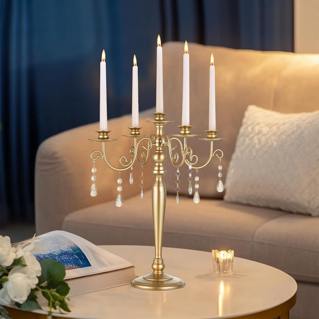 Sziqiq Gold Candelabra Candle Holder: 5 Arm Candelabras Centerpiece Table Decorationsandleholders for Dining Table