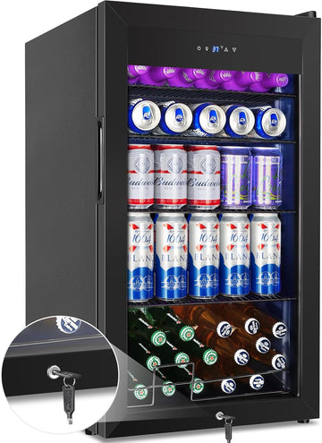 Beverage Refrigerator Cooler, 128 Cans 3.2 Cu.Ft Mini Fridge Glass Door for Drin