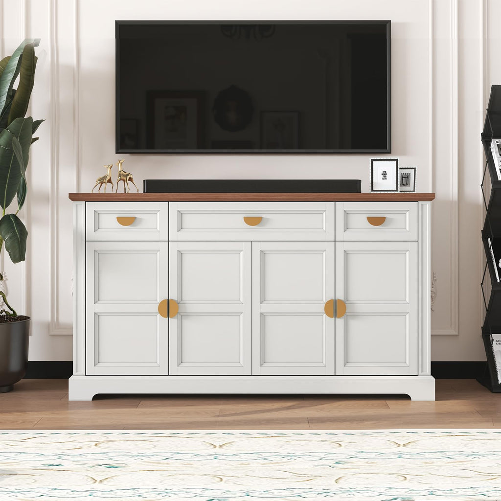 60'' Shaker-Style Large Sideboard Buffet Cabinet with Storage, White