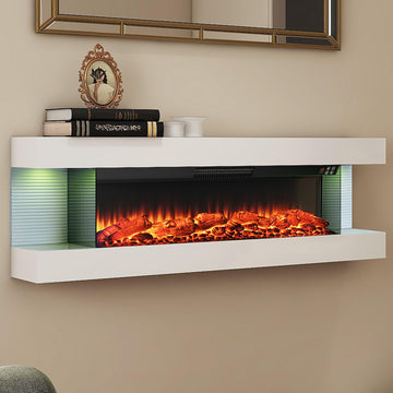 3 Sided Wall Mount Electric Fireplace, 50" Floating Fireplace with LED Side Lights, Remote Control, Multicolor Flame