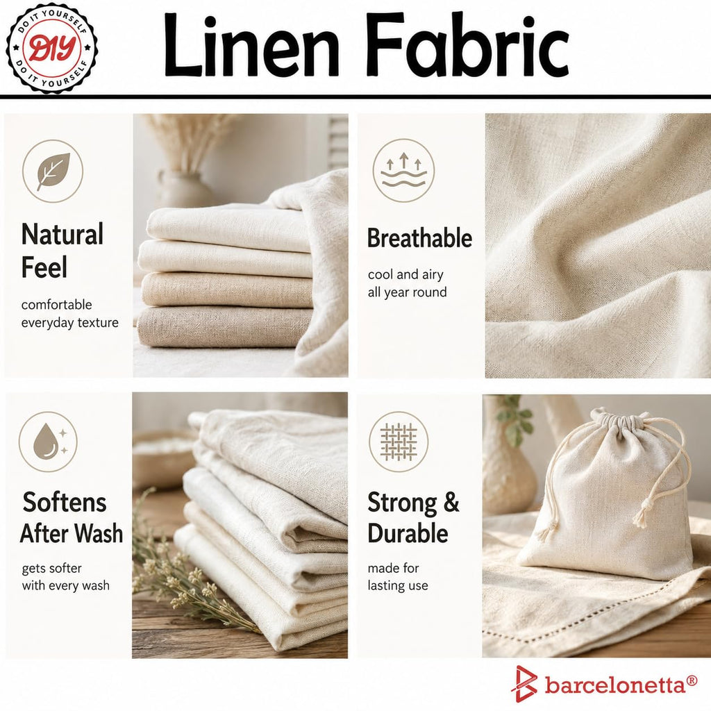 Linen Fabric | Natural Linen Cloth | Embroidery, Sewing | Soft, Breathable | 55" Wide | 70% Linen, 30% Rayon | Hemp