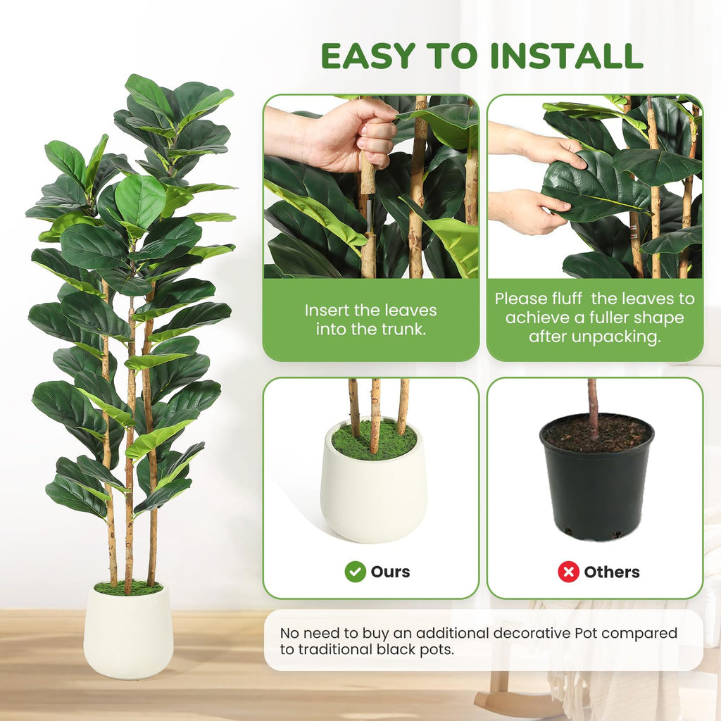 Artificial Fiddle Leaf Fig Tree with White Planter - 5 ft