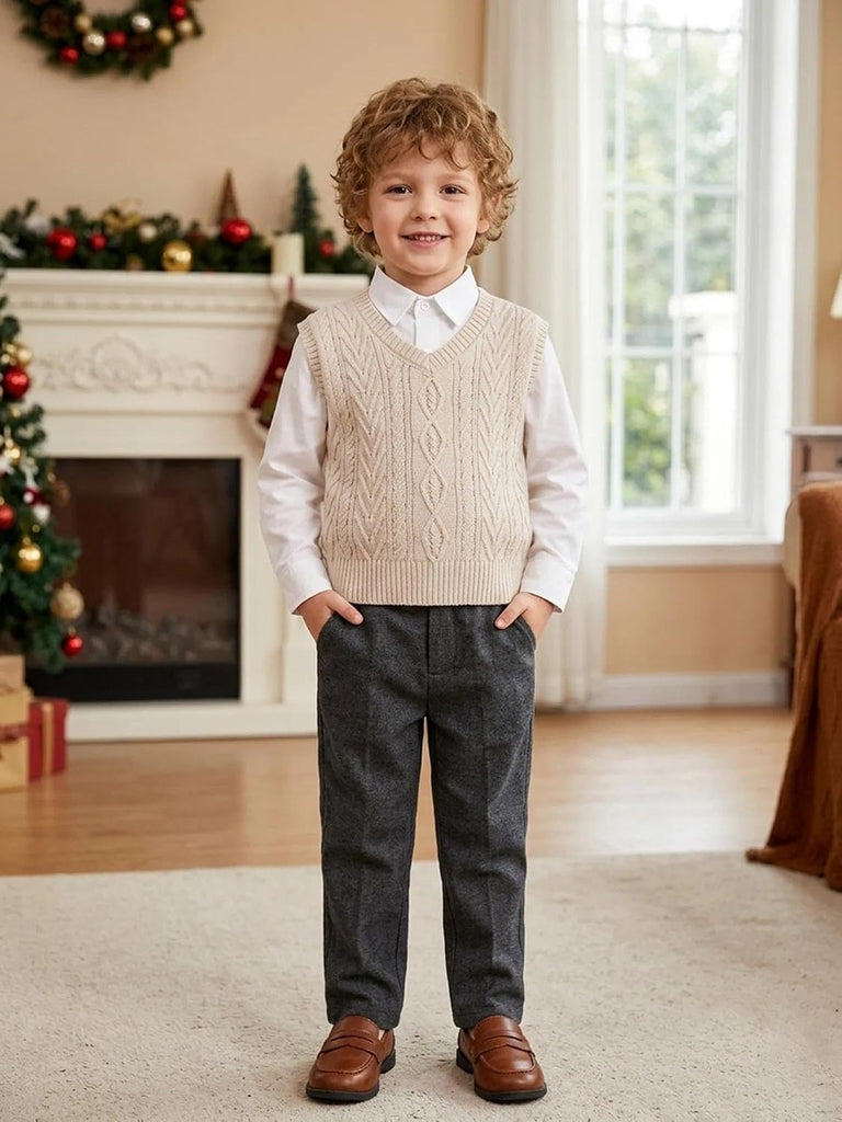 Boys Cable Knit Sweater Vest V Neck Pullover for Toddler