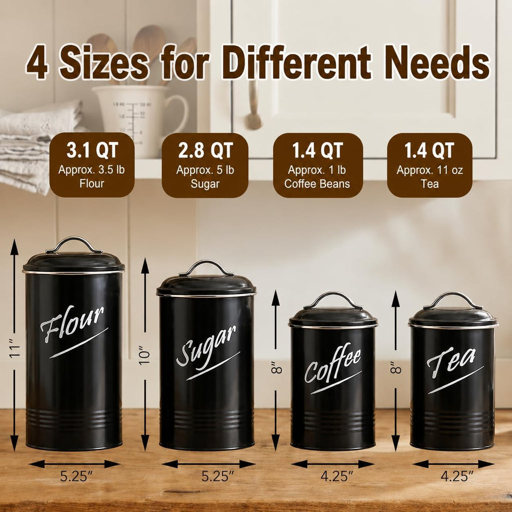 Kitchen Canisters Sets for Countertop, Black - Set of 4