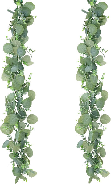 6 ft Artificial Eucalyptus Garland Greenery Faux Eucalyptus Garland Plant Fake Silver Dollar Eucalyptus Leaves - Set of 2