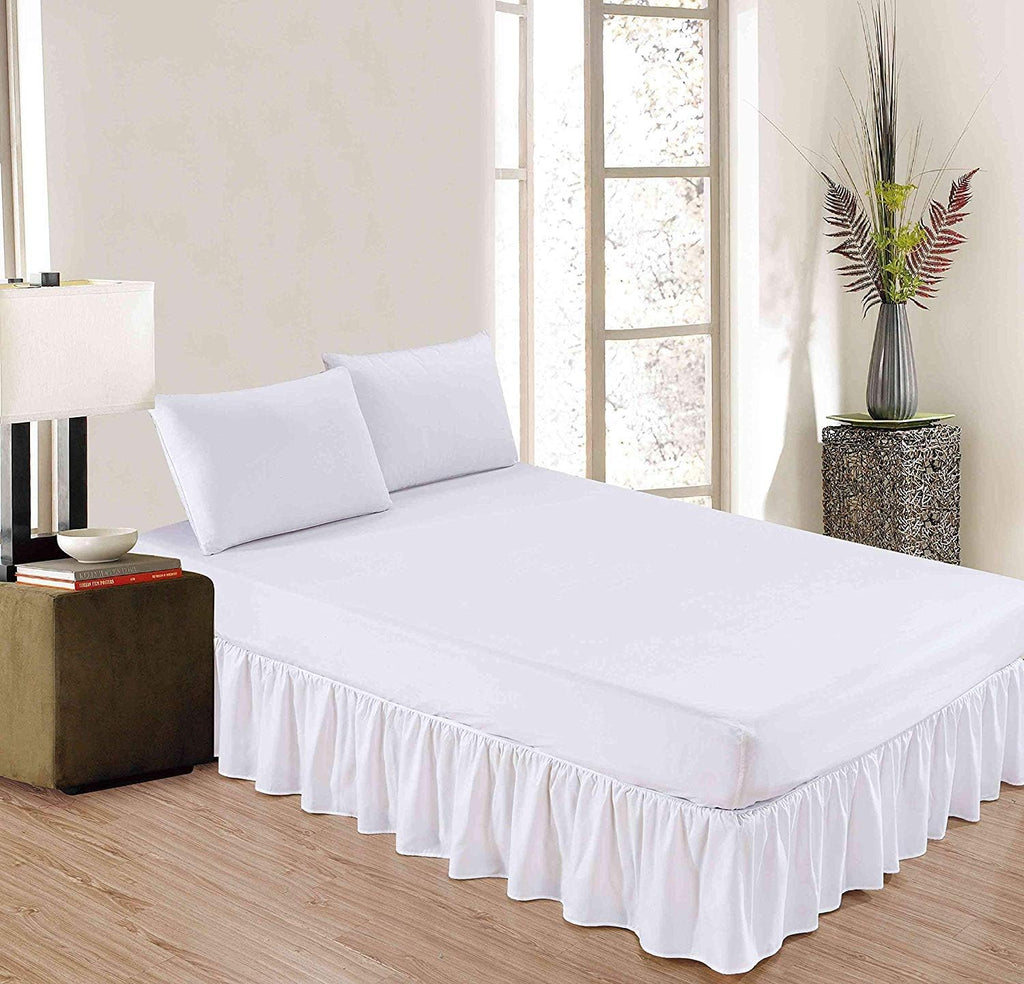 White Solid Queen Ruffled Bed Skirt 15 Inch Drop Split Corner with Platform Bed Skirt Easy Fit Gathered Style, 3