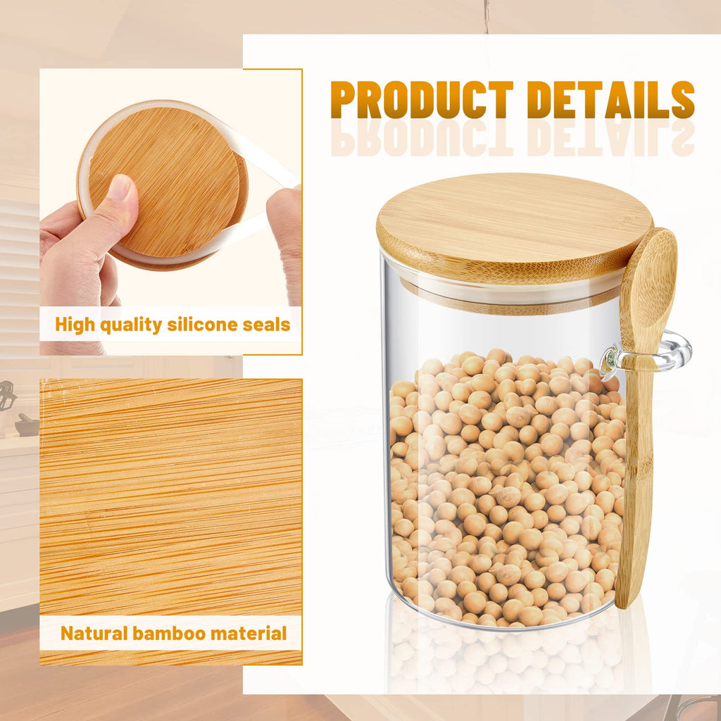 3 Pack Glass Sugar Jars with Bamboo Lid and Spoon, 17 oz
