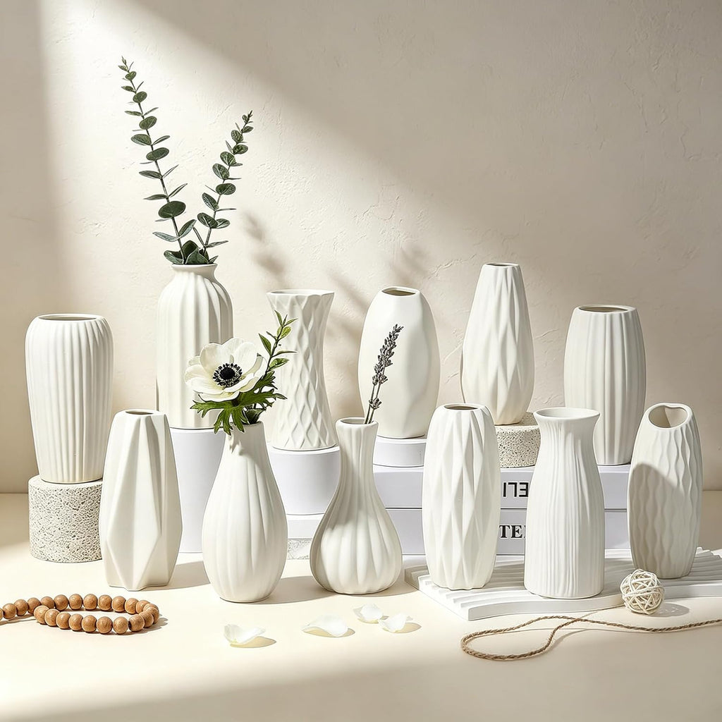 Ceramic Bud Vases Set of 12 - Matte Mini White Jars Bulk | Small White Ceramic Vases for Centerpieces, Wedding Floral