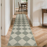 Checkered Print Rug Runners for Hallways 2.5x10, Green Kitchen Runner Rugs Non Skid Washable Ultra T