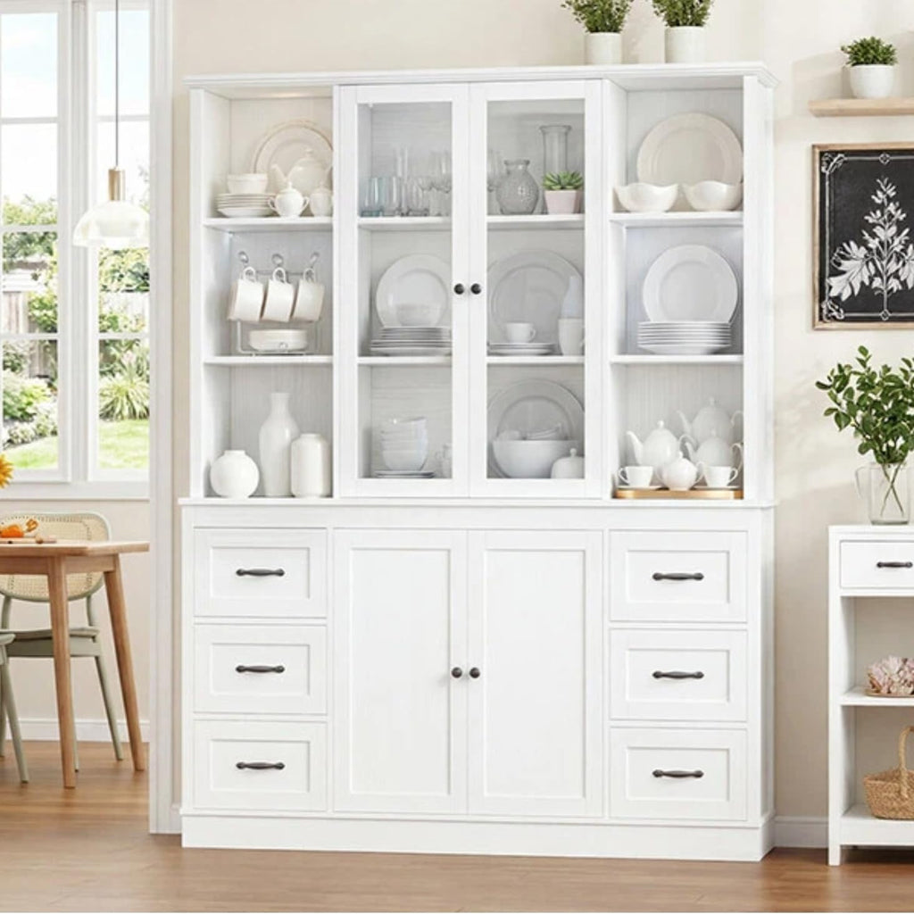 74.4''Hx63''W Large Pantry Cabinet,Kitchen Hutch Cabinet with Storage | Large White Bookcase with 6 Storage Drawers