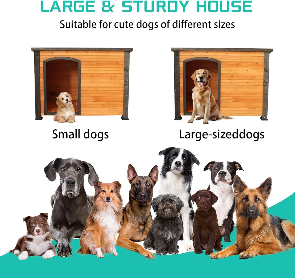 44.5" L Extra Large Dog House Outdoor Weatherproof Wooden Dog Kennel Dog Houses for Large Dogs Outside Indoor Dog