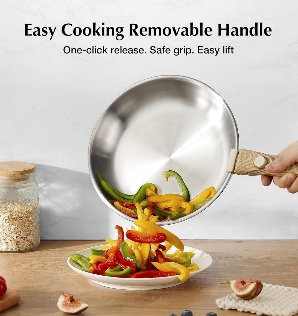 Stainless Steel Cookware Set, 18/10 Stainless Steel Pots and Pans Set 11PCS, Detachable Handle Pots and Pans for Easy