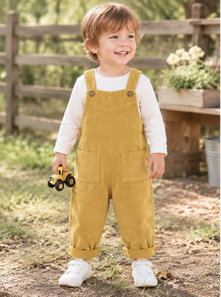 Baby Boy Girl Corduroy Bib Overalls Cotton Button Suspender Overalls Plain Romper Loose Jumpsuit