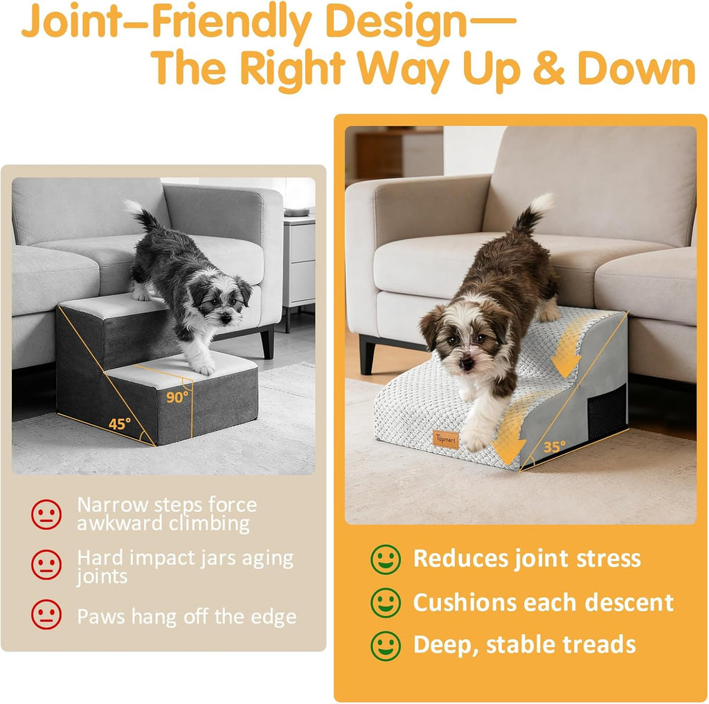 High Density Foam Pet Steps 2 Tiers, 11.8" High, Non-Slip Dog Stairs