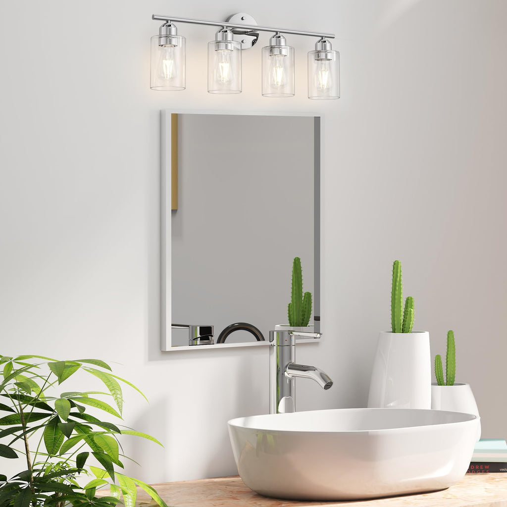 Bathroom Vanity Light Fixtures Polished Chrome, 4 Lights Rustic Farmhouse Vanity Bar Lighting Over Mirror Modern