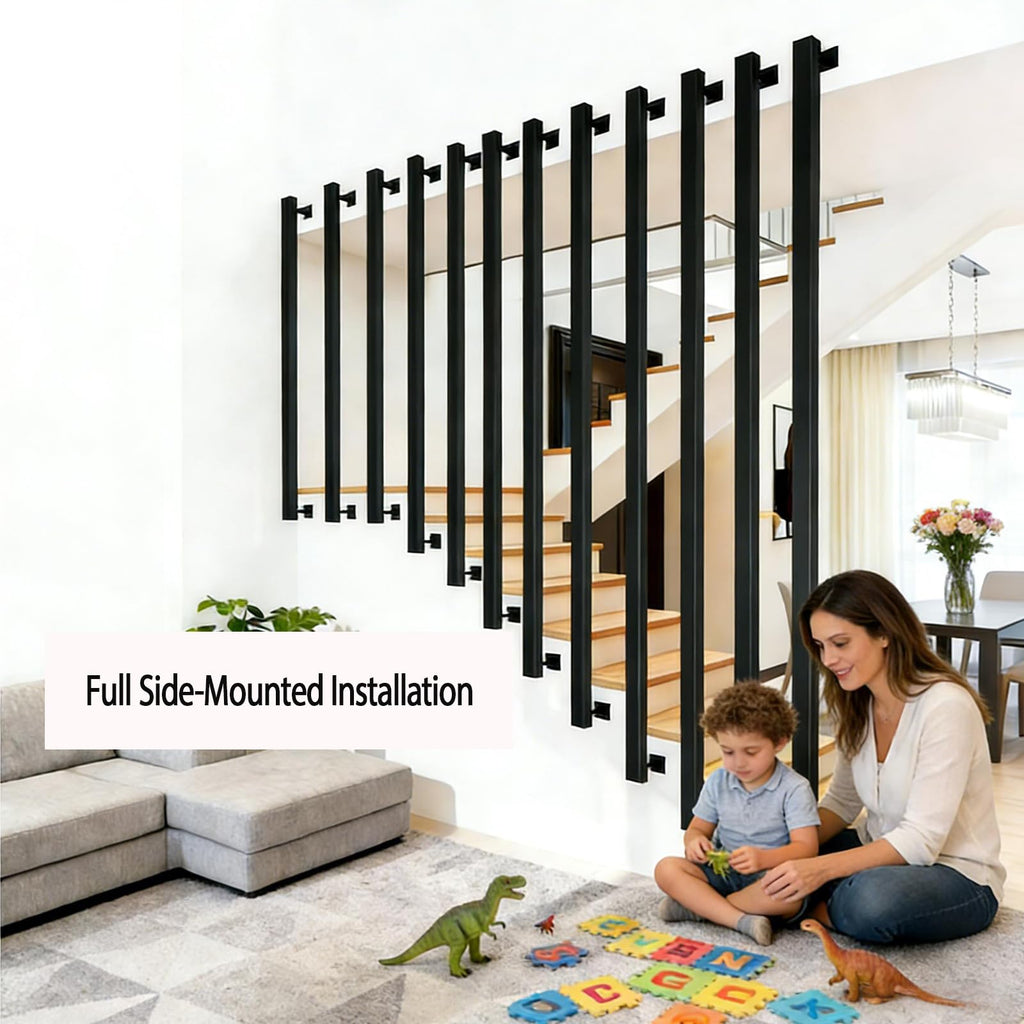 Black Modern Stair Railing, L Form Hand Rails for Indoor Stairs, 1.97-19.69 ft Spliceable Stair Railing Indoor