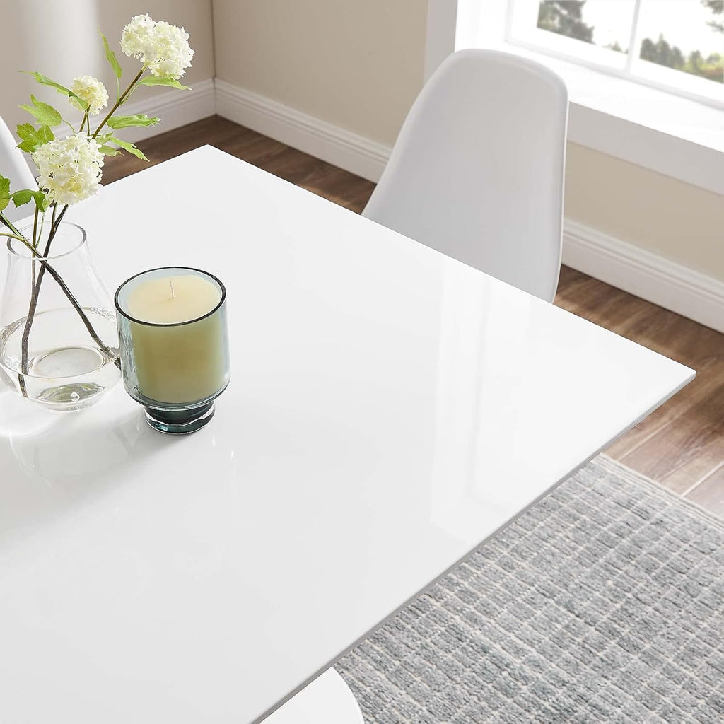 Lippa 36" Mid-Century Modern Dining Table with Square Top and Pedestal Base in White