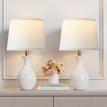 Table Lamp Set of 2, Modern Ceramic Bedside Lamps for Night Stands, Classic Small Lamp Nightstand Lamp Living Room