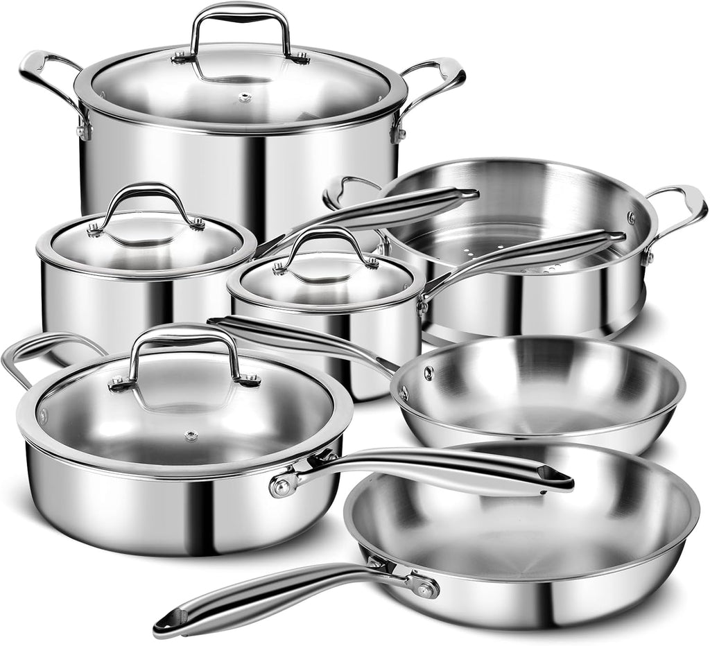 3 Ply Stainless Steel 11-Piece Cookware Set with Lids, Pots and Pans Kitchen Set, Non-Toxic, Induction, Oven