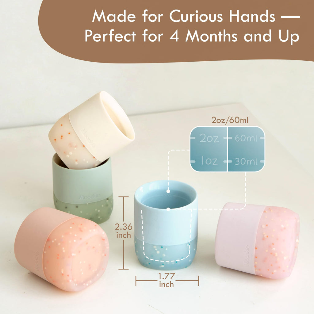 Silicone Baby Cups 4 Months+ | Tiny Open Training Cups for Infants with Confetti Sprinkles | Baby-Led Weaning