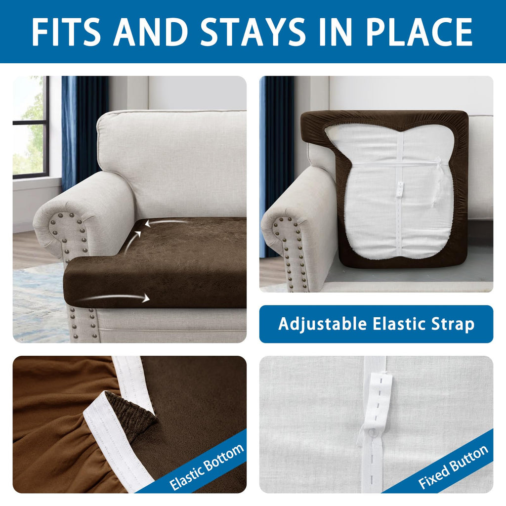 T Cushion Loveseat Sofa Cover Leather-Look 2PC Stretch Sofa Seat Cushion Slipcover Individual Couch Seat Covers with