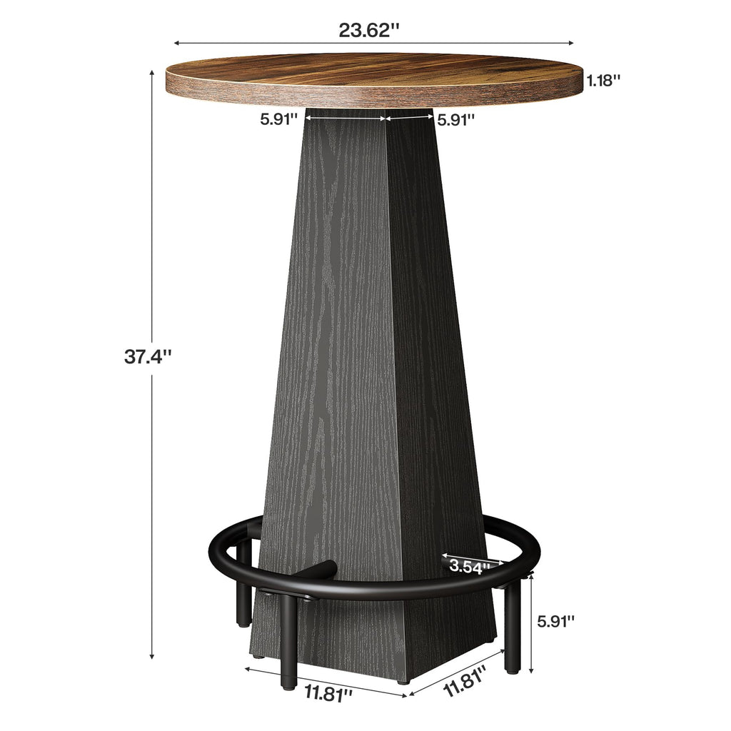 Bistro Pub Table, 37.4" High Round Bar Table for Small Bars, Brown and Black