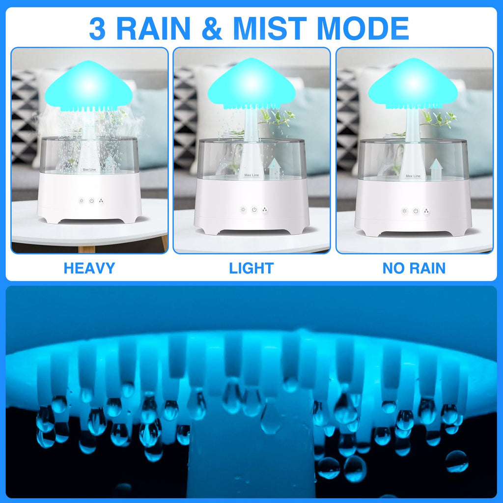 Rain Diffuser Cloud Humidifier Diffuser Water Drip Waterfall Lamp Mushroom Humidifier (Size: 6.54''x10.5'')