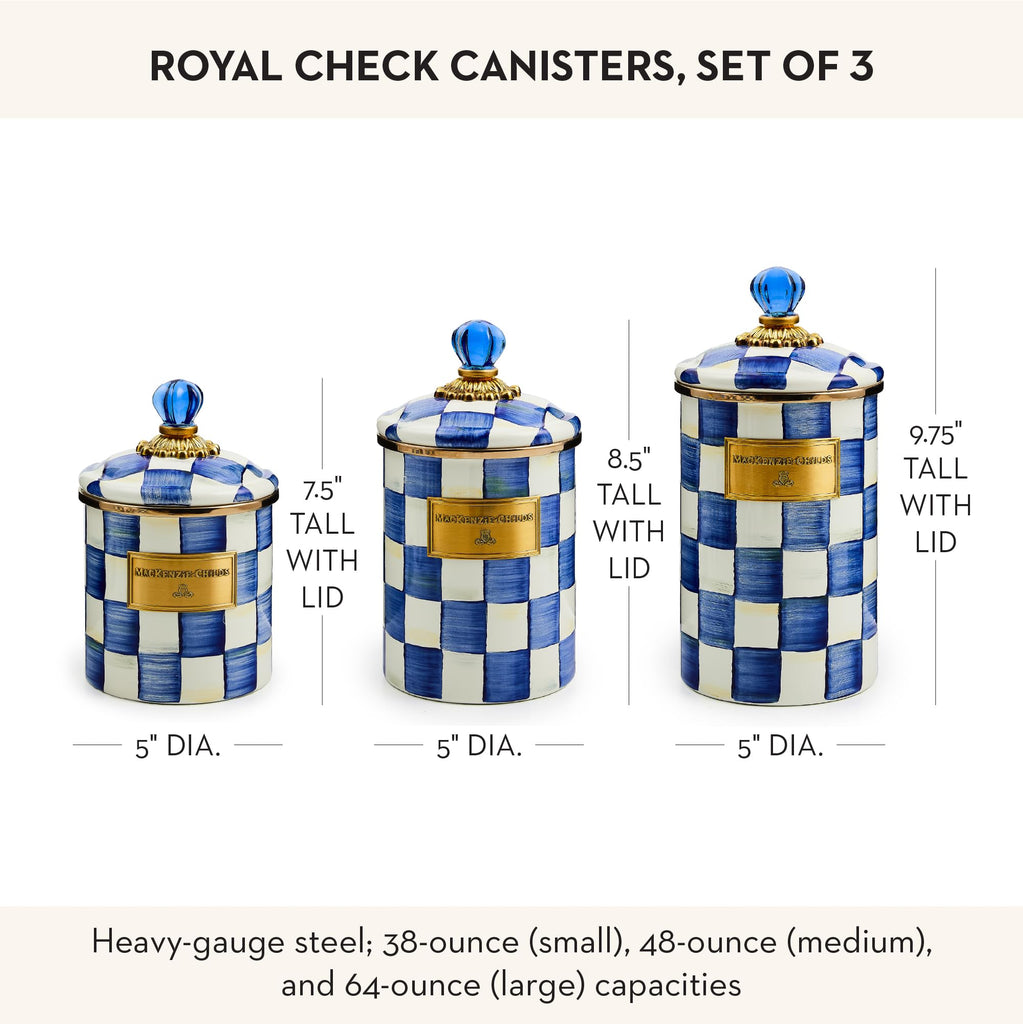 Enamel Canister Set, Blue-and-White Royal Check