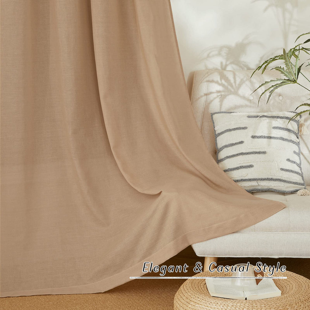 Flax Camel Linen Curtains for Room Divider, Grommet Top Thick Flax Semi Sheer Vertical Drapes Privacy Assured with