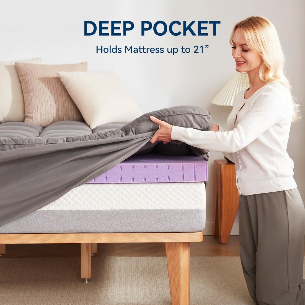 Dual Layer 5 Inch Memory Foam Mattress Topper King Size, 2 Inch Gel Memory Foam Plus 3 Inch 1450 GSM Down Alternative