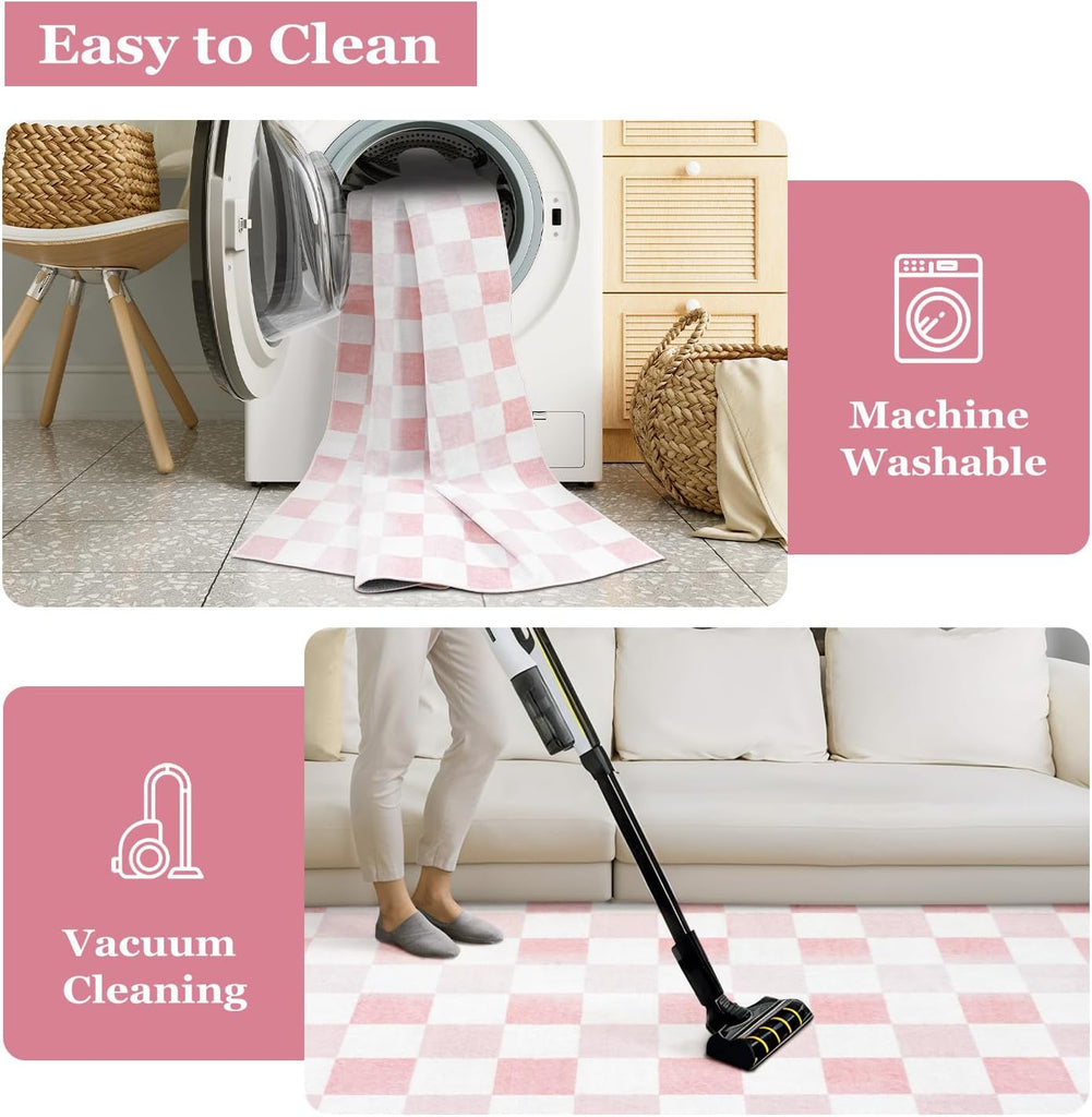 Pink Checkered Rug Aesthetic Nursery Decor