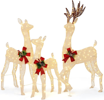 3-Piece Lighted Christmas Reindeer Family Set, Indoor Outdoor Christmas Decoration with 230 Warm Color Lights, Buck
