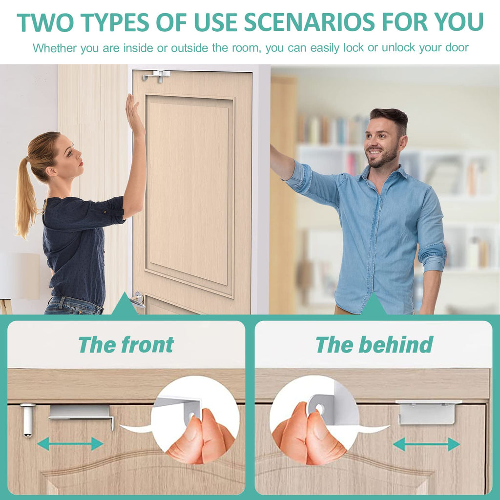 Child Safety Door Top Lock for 0.8-2'' Thick Doors, Kids & Pets Safe - 2 PC