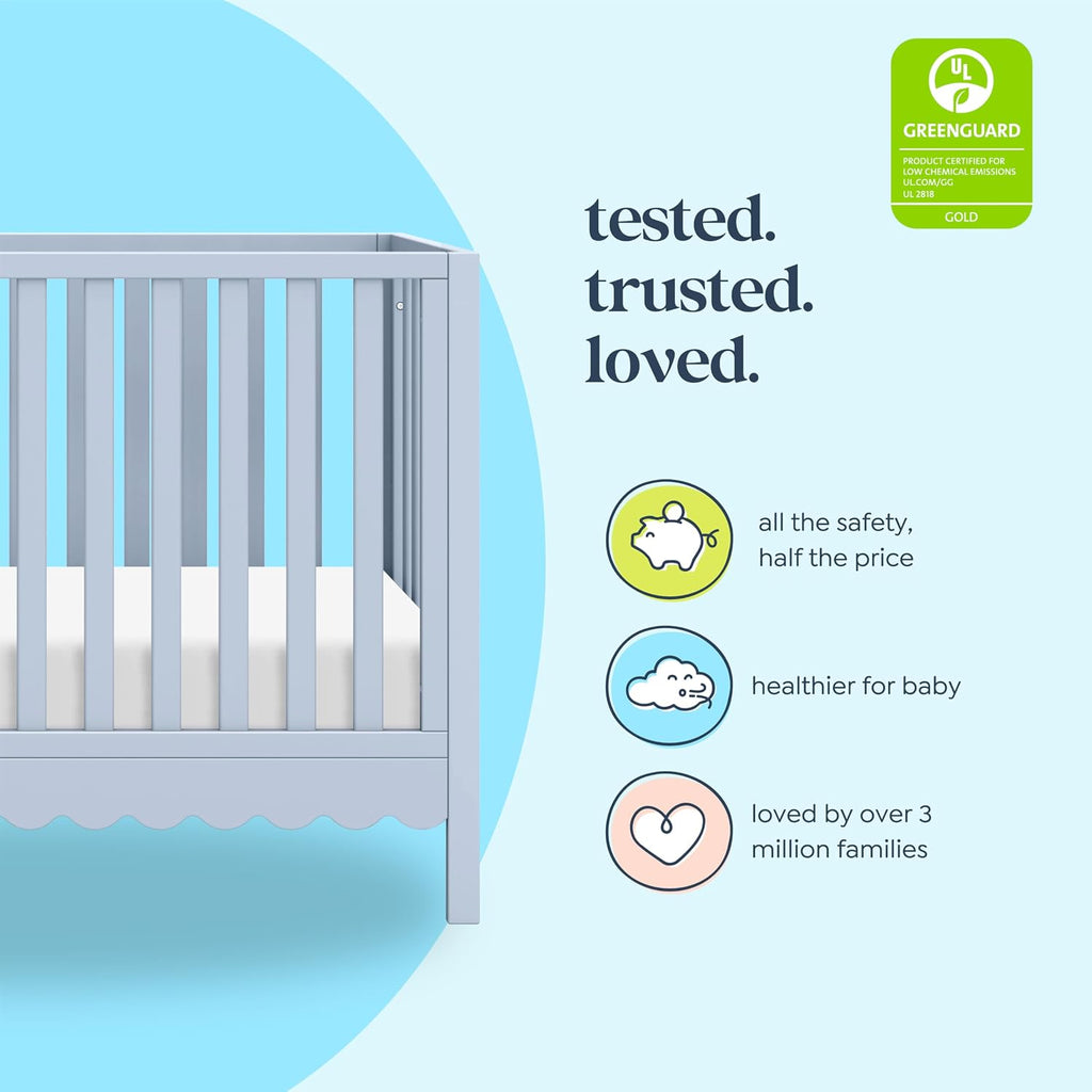 Sammy Scallop 4-in-1 Convertible Baby Crib, Powder Blue | GREENGUARD Gold Certified, Converts to Toddler Bed & Daybed