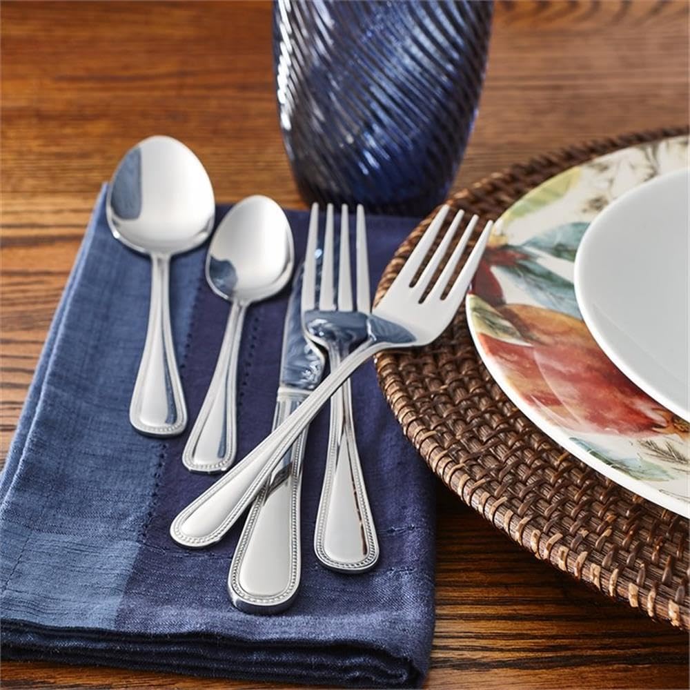 46-Piece Stainless Steel Flatware Set with Beaded Design