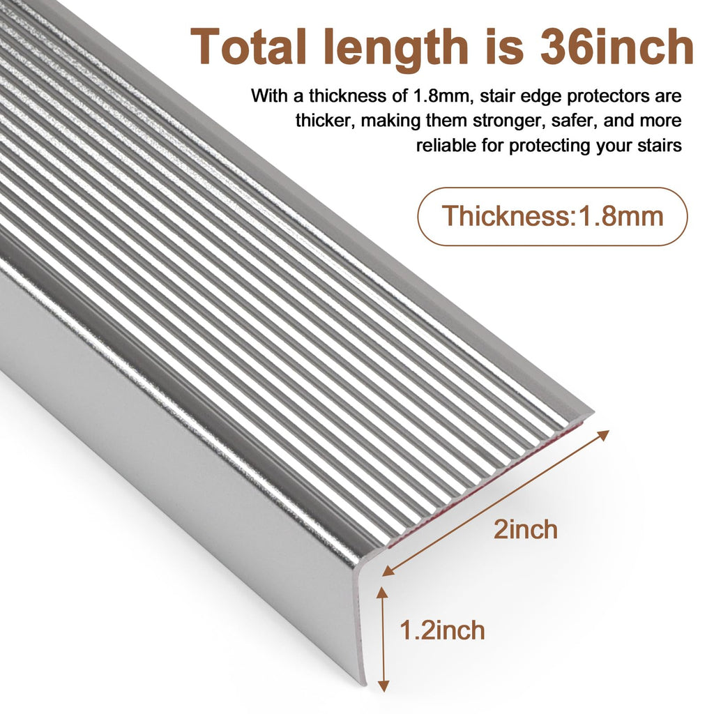 36" Metal Stair Nosing, 10-Pack Stair Edge Protector, Silver