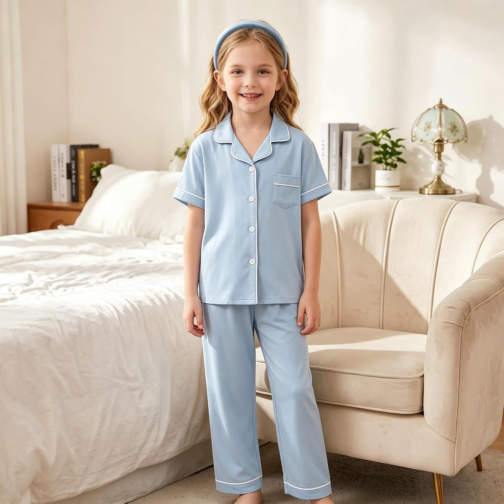Girls 3 Piece Smooth Pajama Set Soft Sleepwear Loungewear