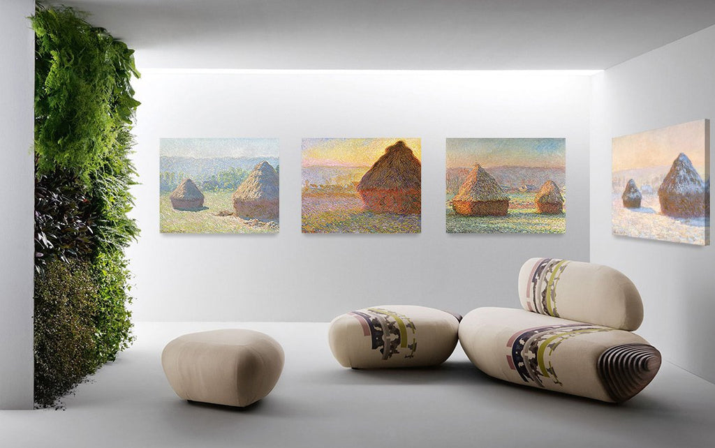 Claude Monet Canvas Wall Art, Haystacks Set of 4, 30x24''
