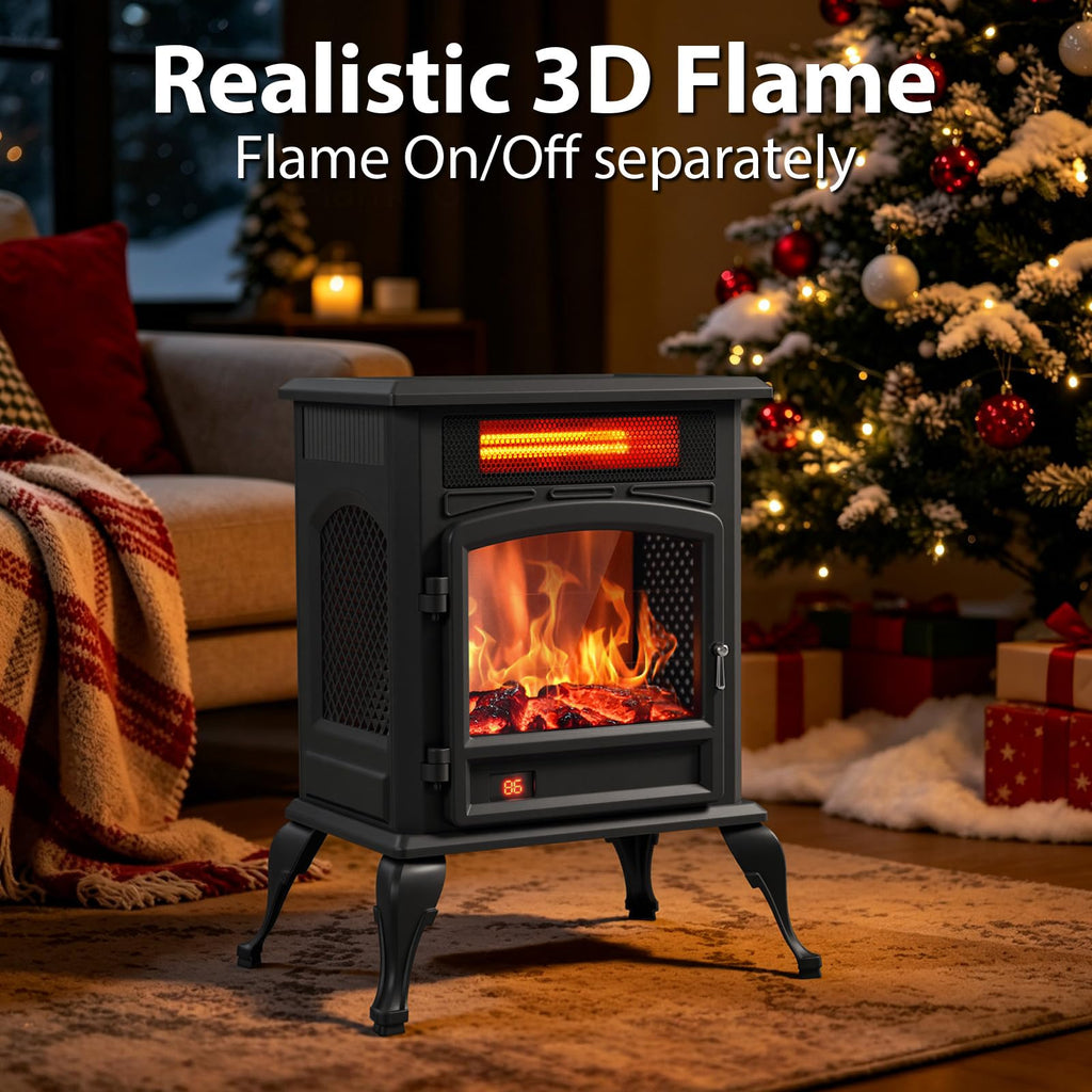 Infrared Fireplace Heater, 1500W Freestanding Electric Fireplace for Rooms