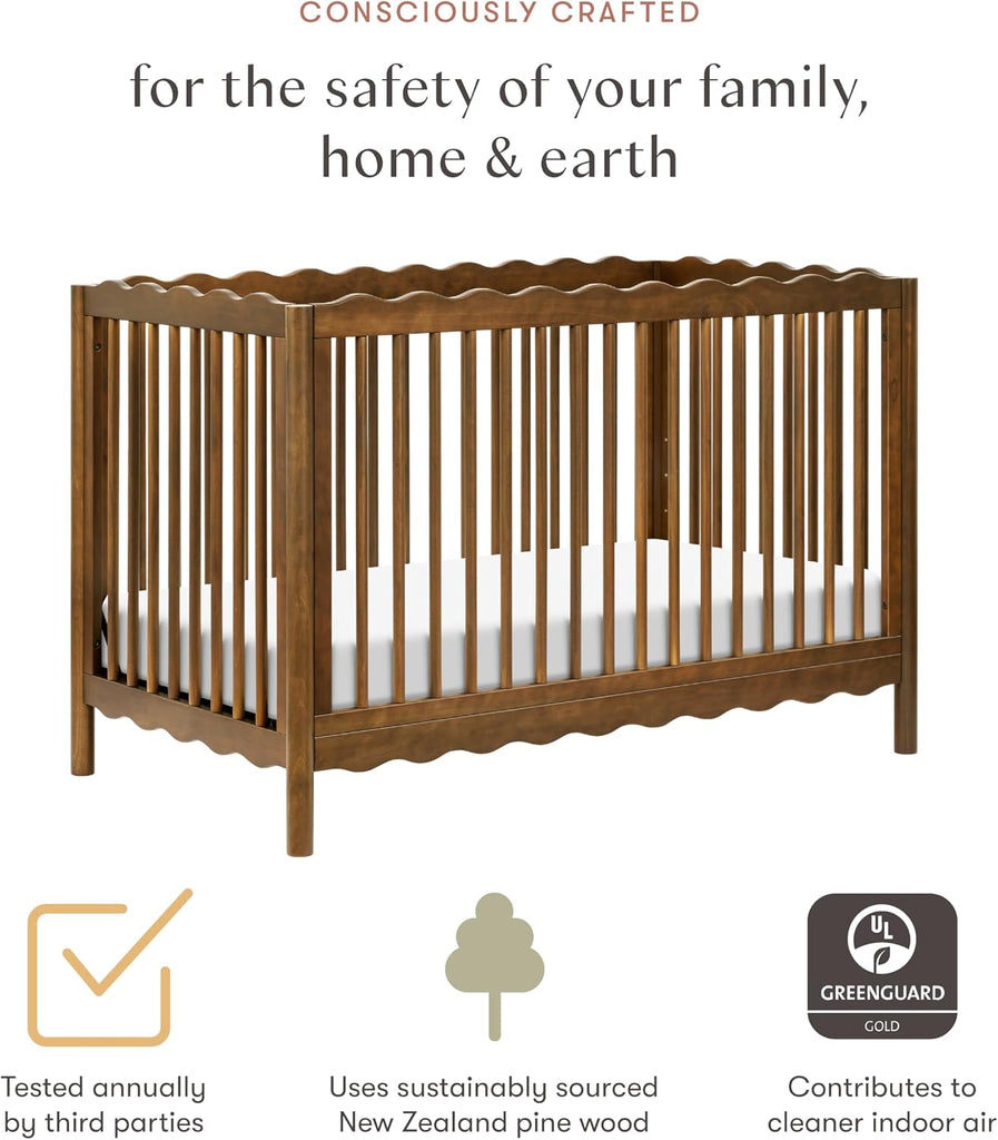 Swell Convertible Baby Crib, GREENGUARD Certified, Natural Walnut | Converts to Toddler Bed, Daybed & Full-Size Bed
