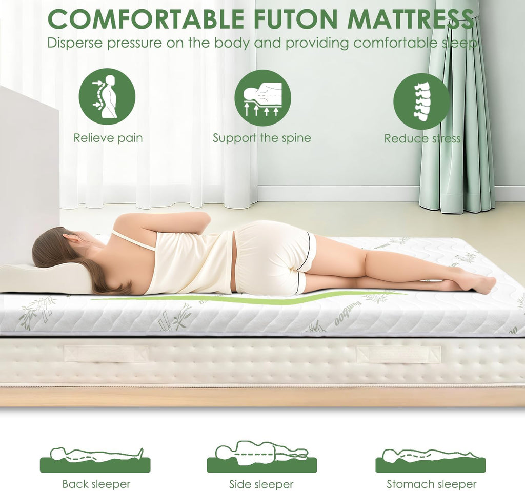 Japanese Floor Futon Mattress, 3.5" Thick Viscose Derived from Bamboo