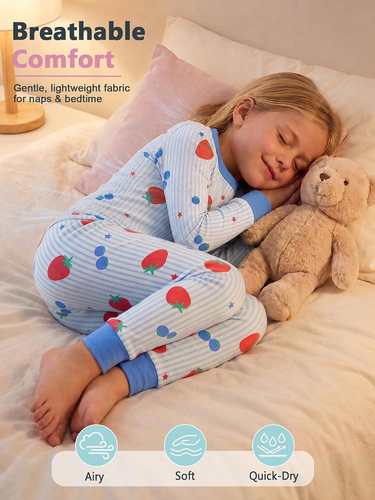 Girl Pajamas Viscose Long Sleeve Sleepwear Snug-Fit Kids Pjs Clothes
