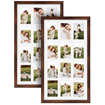 12 Opening 4x6 Collage Picture Frames Set of 2, Rustic Brown Multiple Frames for Displaying 6x4 Photos with Mat