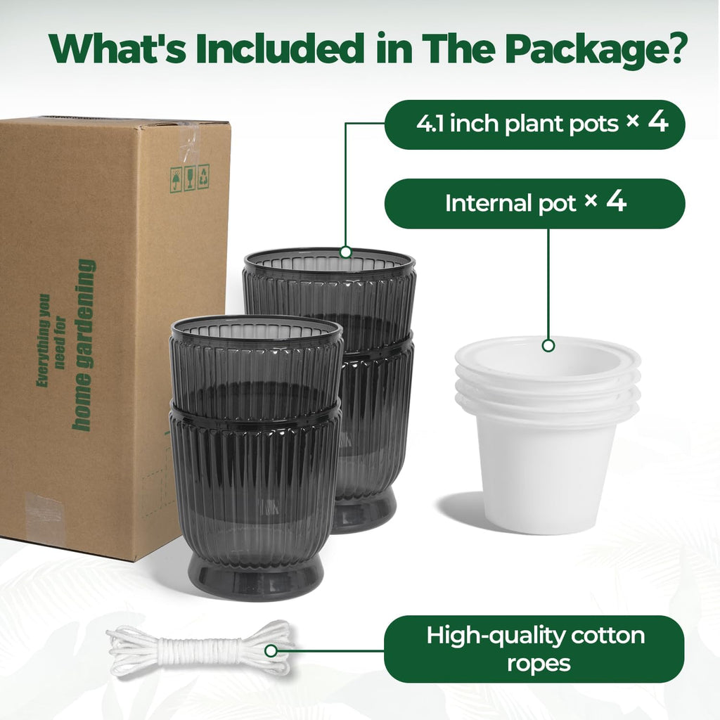 Self Watering Pots for Indoor Plants 4 Inch 4 Pack Planter Gray