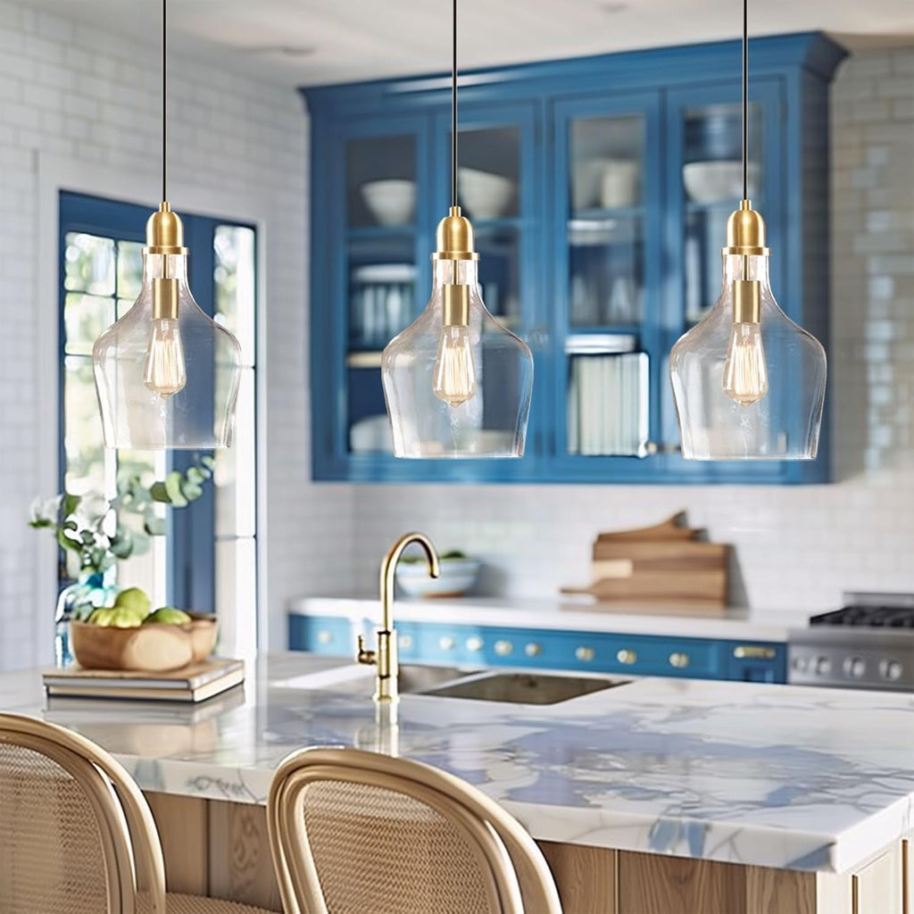 Auburn Pendant Lighting for Dining Room, Industrial Kitchen Lights, Hand-blown Glass Bell Shaped Pendant Light for