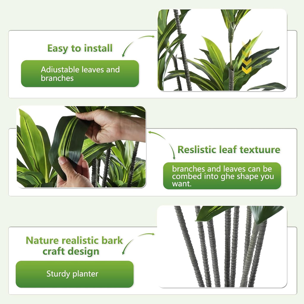 4ft Dracaena Artificial Plant - Large Tropical Indoor Fake Tree with Lifelike Leaves - Tall Faux Floor Plant in Pot