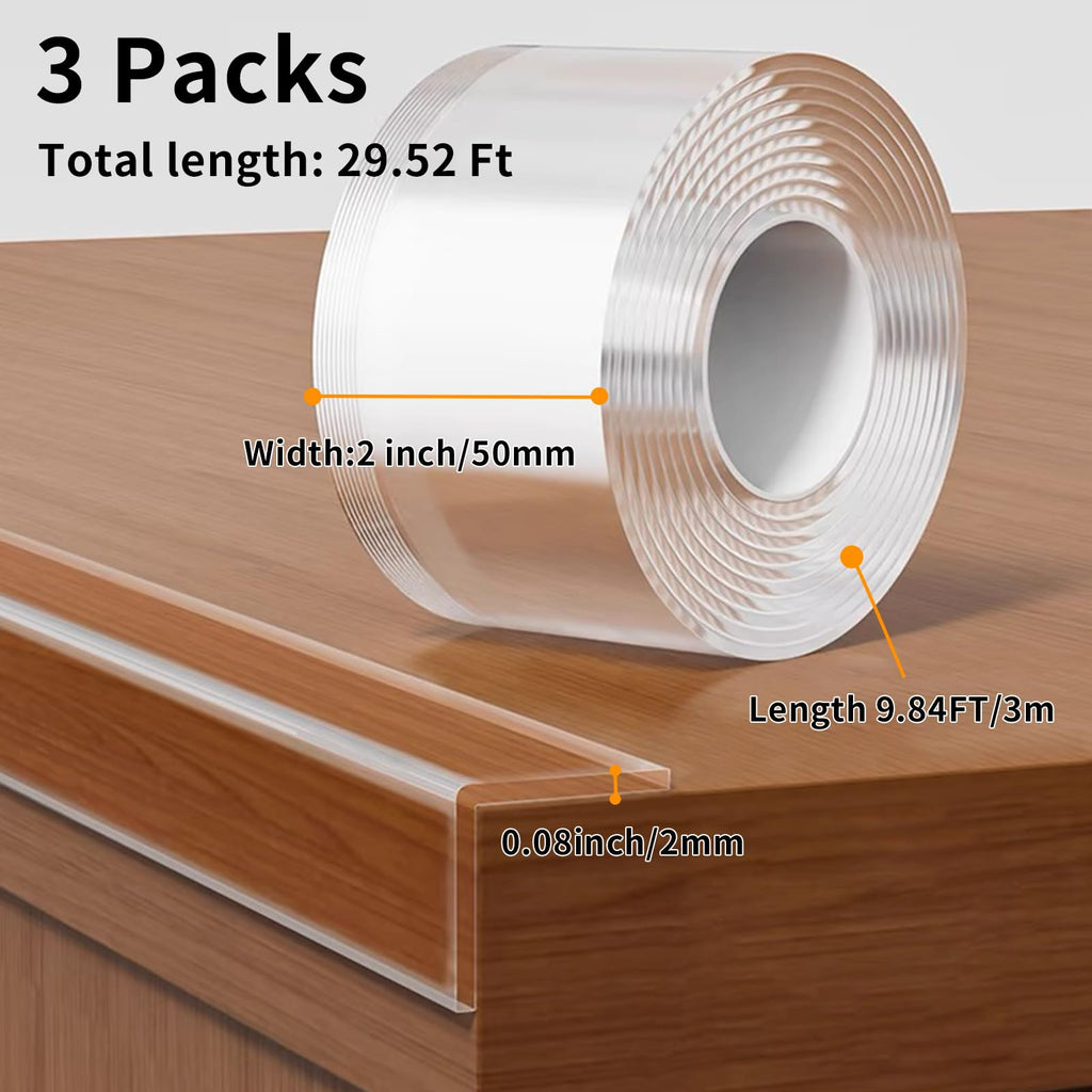 3 Pack Clear Edge Protector Strip for Baby, 2 in x 9.84 Ft, 2mm Thick
