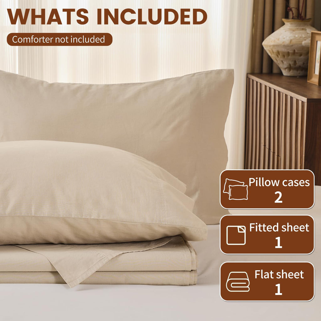 100% Linen Sheets, Breathable & Durable 4-Piece Bed Flax Sheet Set, Soft All-Season Bedding for Hot Sleepers