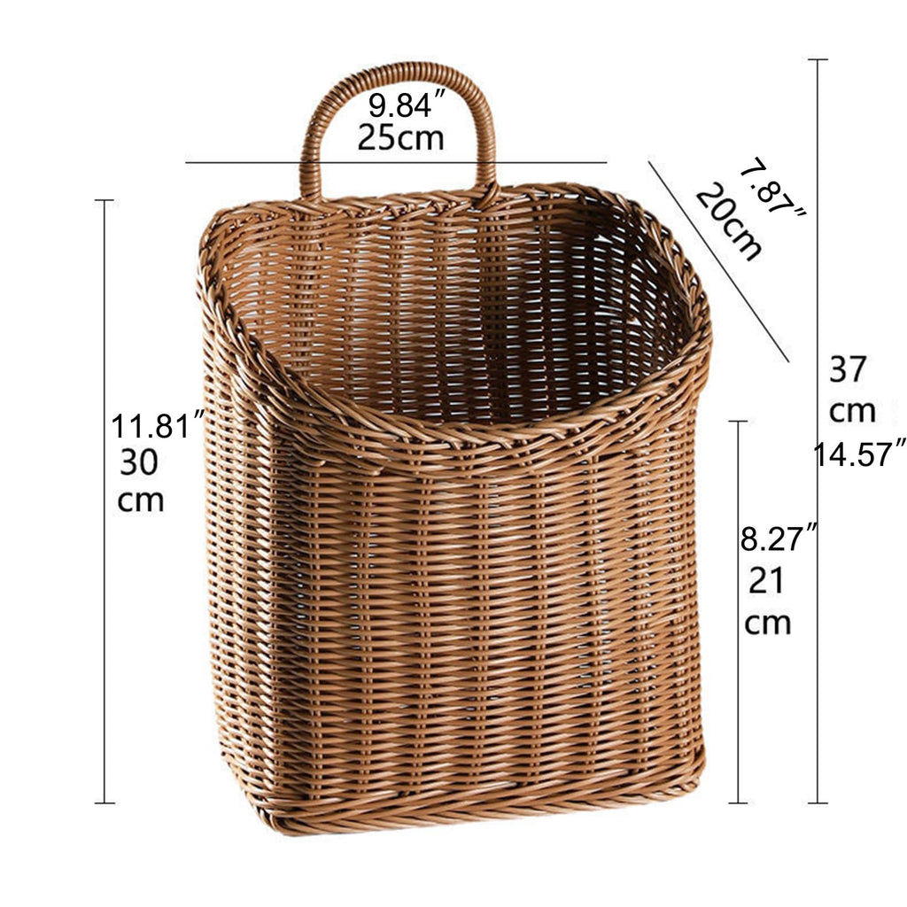 Woven Hanging Wicker Basket for Door, Rattan Hanging Wall Baskets for Garden Farmhouse Home (Brown)