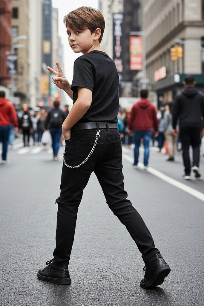Boy's Skinny Fit Ripped Destroyed Distressed Stretch Slim Jeans Pants